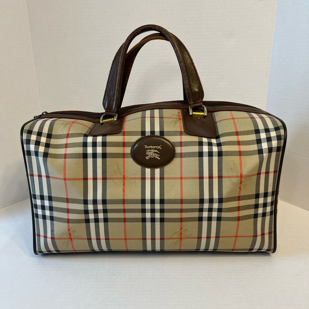 Burberry Nova Check‎ Boston Bag Canvas Beige Brown gold 100% authentic
